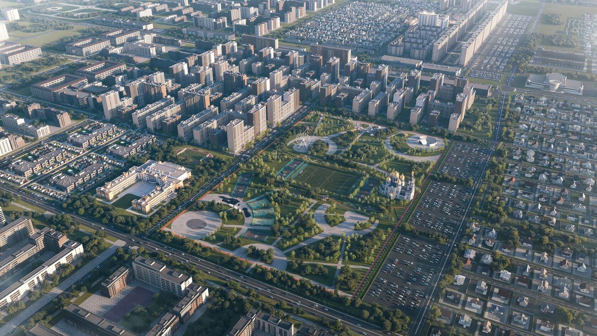 ЖК Дом 101 - вид сверху на район и парковую аллею